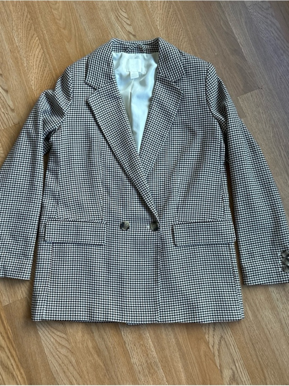 H&M Houndstooth Double-Breasted Blazer - Black & White